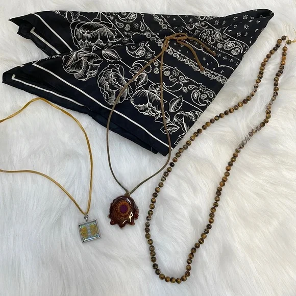 Third Eye Pinecone Pendant and Tigers Eye Beaded Necklace Festival Bundle - Picture 3 of 10